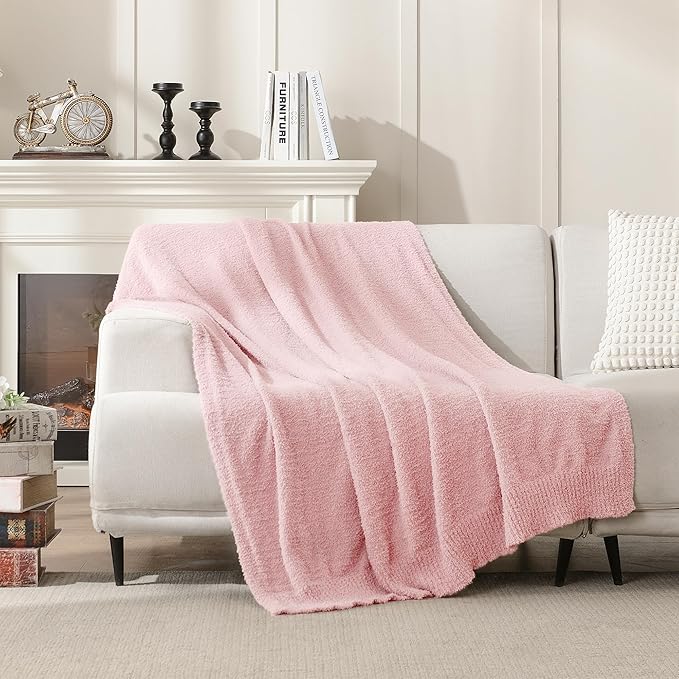 JOOJA Knit Twin Size Bed Blanket Super Soft Warm Blanket for Bed Lightweight Cozy Plush Fuzzy Blanket for Couch Sofa 60x80 Inches Pink