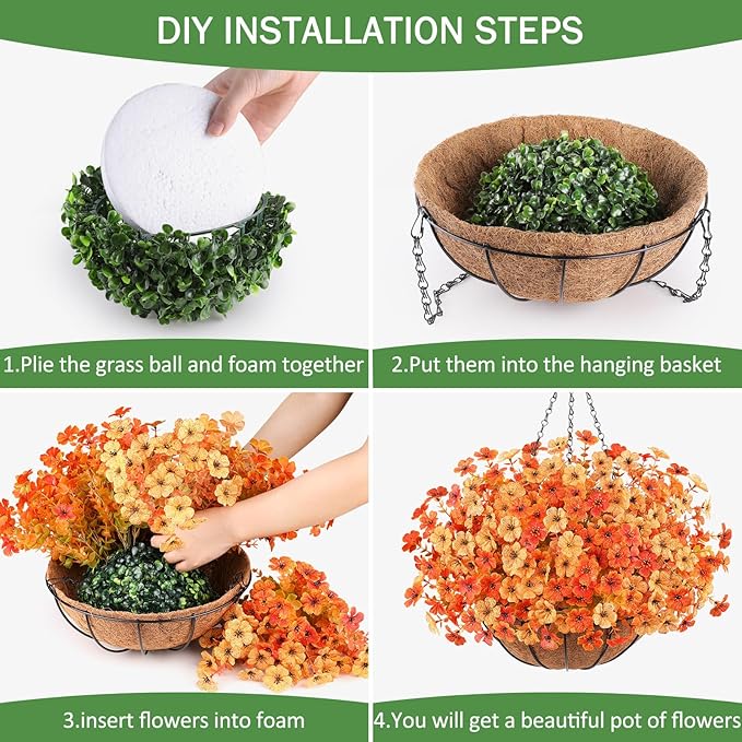 Artificial Fall Flowers Hanging Plants in Basket, Artificial Hanging Flowers for Autumn Outdoor Indoor Decor, UV Resistant Hanging Baskets with Fake Flowers for Fall Patio Garden Porch Deck Decoration