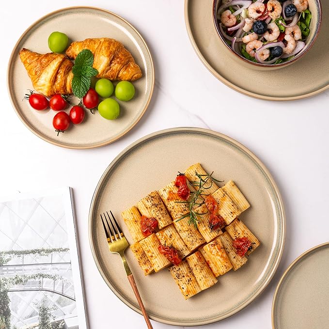 AmorArc Stoneware Dinnerware Sets,Round Reactive Glaze Ceramic Plates and Bowls Sets,Highly Scratch Resistant | Dishwasher & Microwave Safe Dishes,Service for 6 (18pc)