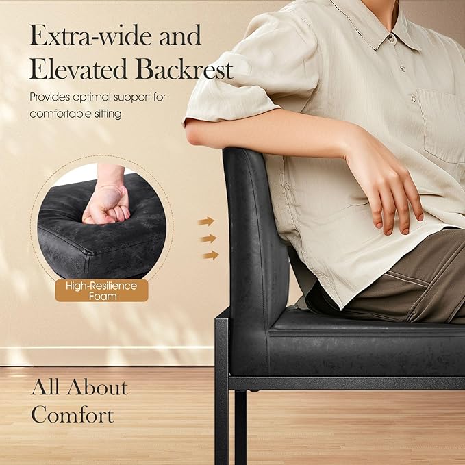 Sophia & William Black Bar Stools Set of 4, Modern PU Leather Counter Height Barstools with Back, 24" Kitchen Island Chairs