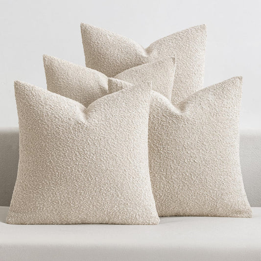 MIULEE Pack of 4 Decorative Textured Boucle Throw Pillow Covers 20x20 Inch Beige Accent Solid Pillow Cases Soft Couch Cushion Covers for Modern Farmhouse Boho Chair Sofa Bed Livingroom Home Decor