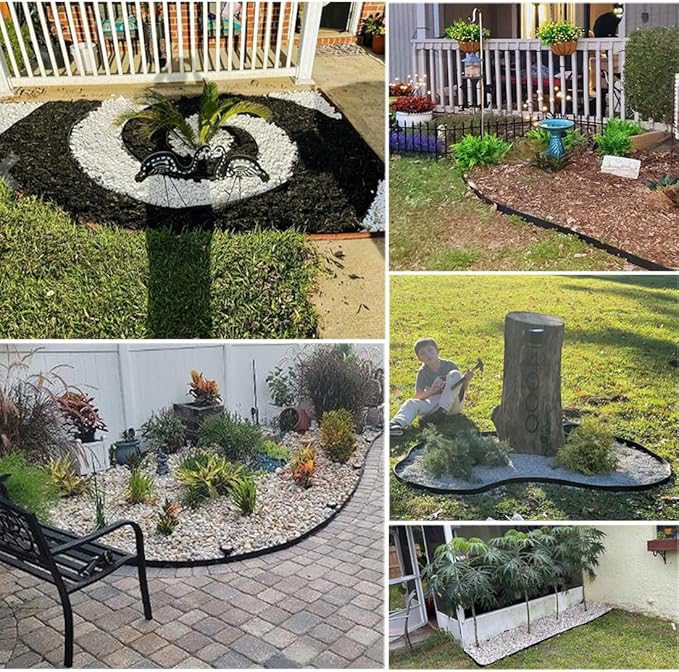 Landscape Edging 82FT, 4IN Tall Garden Edging Borders Black with 125pcs Plastic Stakes, Lawn Edging Flexible DIY Fence for Landscaping,Flower Bed,Grass,Gravel,Tree Surrounding