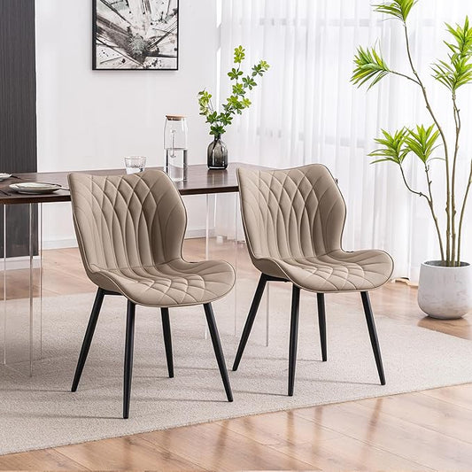 YOUNIKE Dining Chairs Set of 2, Upholstered Leather Kitchen Dining Room Chairs, Modern Living Room Chairs with Wide Curved Back and Metal Legs, Khaki Taupe