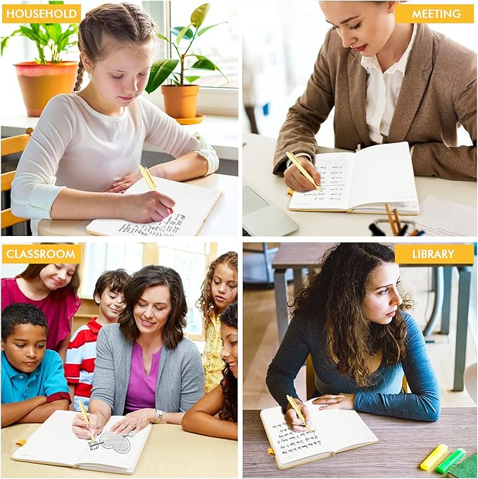 feela 18 Pack Journal Notebook for Work, Business Notebook Bulk Hardcover Lined Writing Journal with Pen Holder for Men Women Note Taking, with 18 Black Pens, 120 GSM, 5.1”x8.3”, A5, Yellow