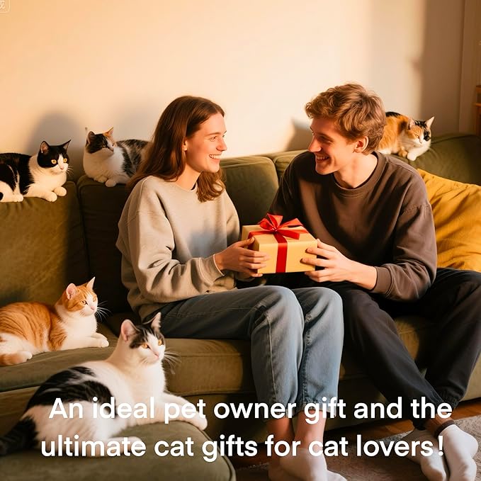 Absorbent Cat Coasters Set of 6 with Holder - Cute Kitty Design Ceramic Coasters for Drinks, Home Decor Gifts for Pet Owners, Birthday Gifts