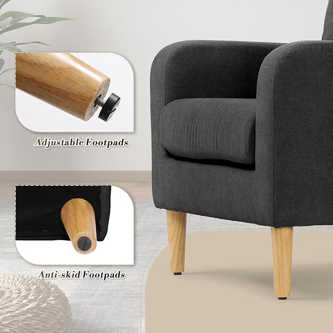 Athena Collection Modern Accent Chair with Cushion, Comfy Upholstered Fabric Reading Chair for Adult, Soft Sofa Armchair for Living Room, Bedroom, Dorm, Black