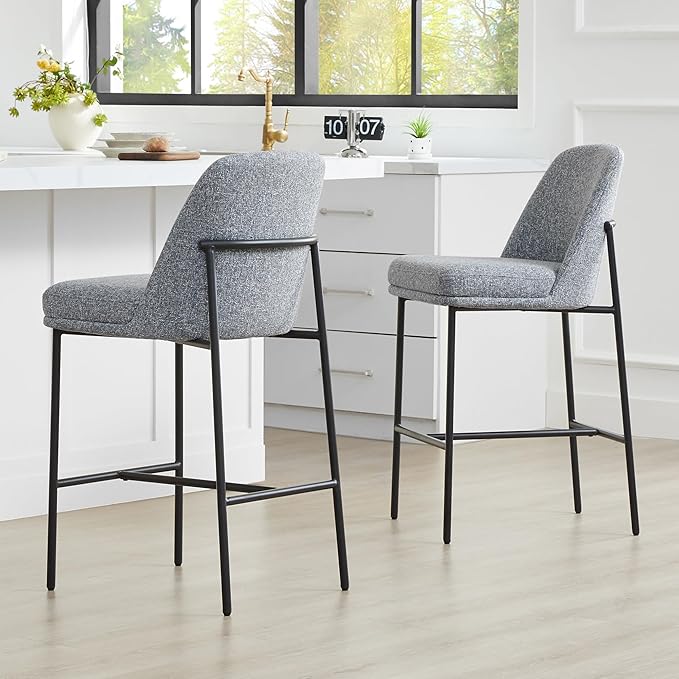 CHITA Counter Height Bar Stools Set of 2, FSC Certified Metal Barstools for Kitchen Island, 27" H Seat Height, Fabric, Grey (Multi-Colored)