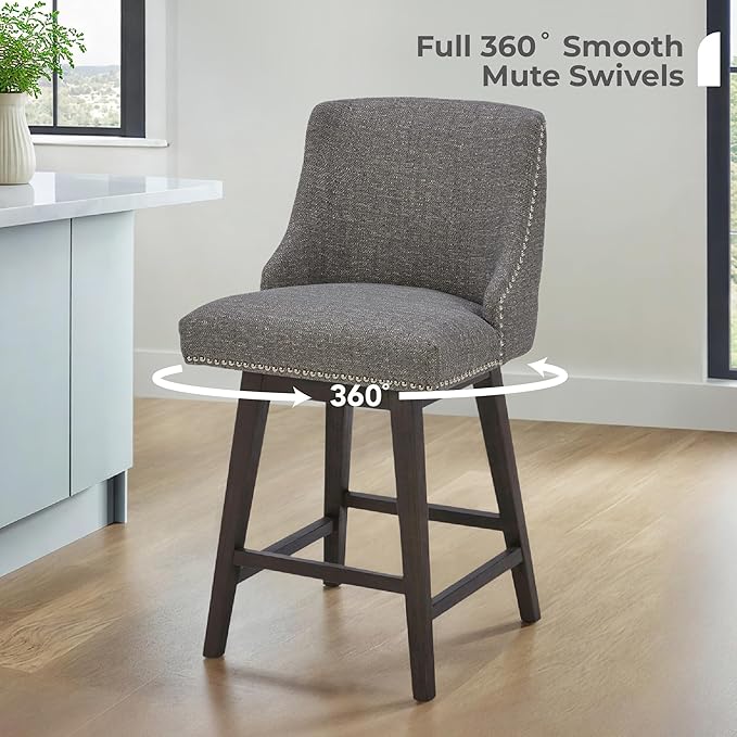 CHITA Counter Height Swivel Bar Stools Set of 2, FSC Certified Upholstered Counter Stools, Modern Swivel Barstools with Wood Legs for Kitchen Island, 26" Seat Height, Fabric in Fog