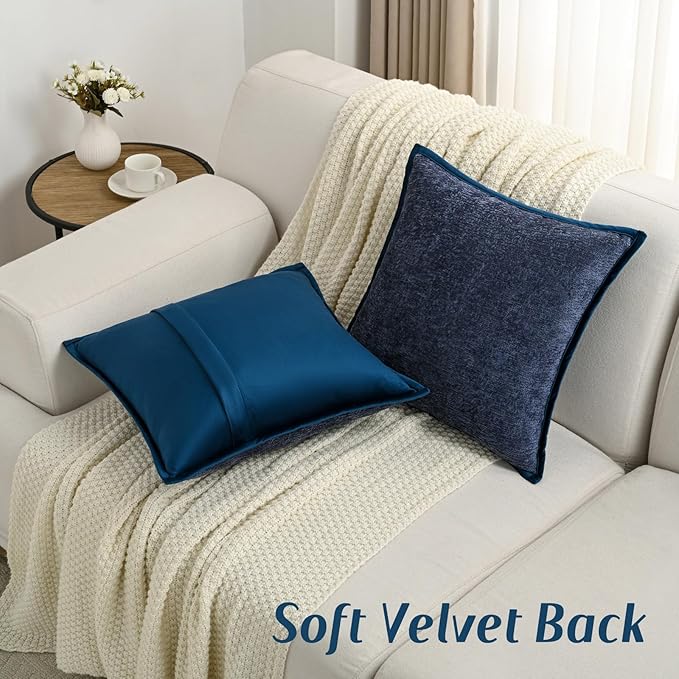 FUTEI Navy Blue Chenille Throw Pillow Covers 22x22 Inch Set of 2,Soft Cozy Bound Edge Design Cushion Case,Home Decor for Couch Bed Living Room
