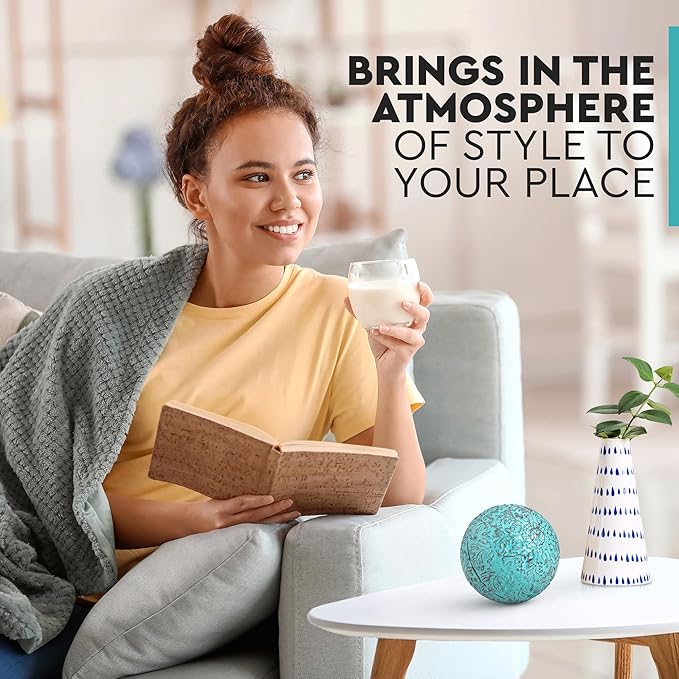 Everydecor Metal Decorative Sphere for Home Decor - Decorative Balls for Shelves, Centerpiece Bowls, Bookshelf - Decoration Orbs Accents for Living Room, Bedroom - Vintage Blue Shelf Spheres