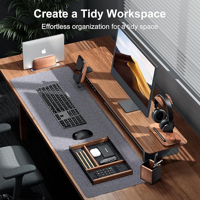 UPERGO Desk Drawer Organizer Tray, Mens Valet Made of Aluminum and Walnut, Aesthetic Desk Accessories for Office Home Supplies