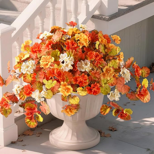 Artificial Fall Flowers for Outdoor Decor 2 Pcs UV Resistant Fake Flowers, Faux Fall Flowers for Outdoor Planters Autumn Silk Flowers for Porch Garden Patio Yard Halloween Decorations