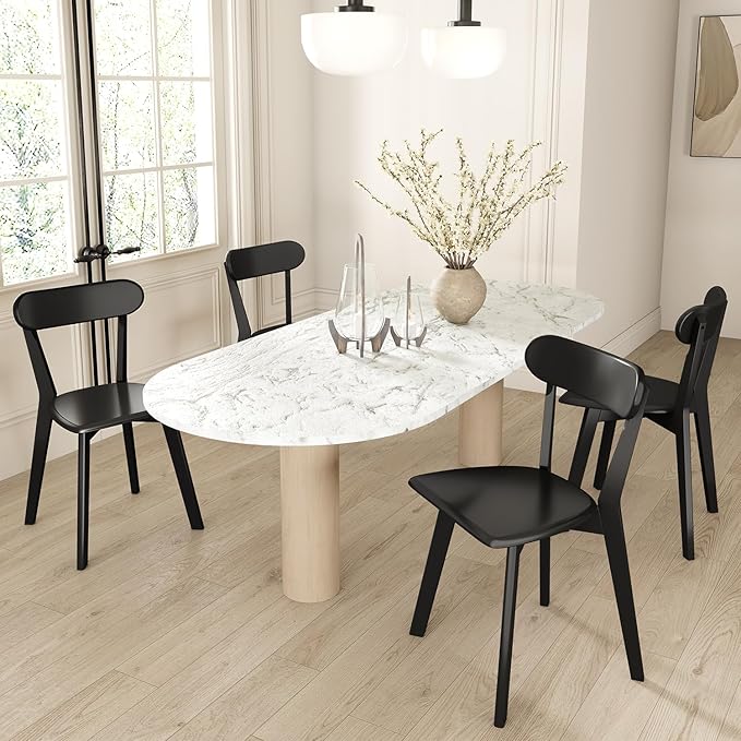 DELAVIN Oak Wood Dining Chairs Set of 4, Mid Century Modern Kitchen Chairs, Farmhouse Dining Room Chairs, Black