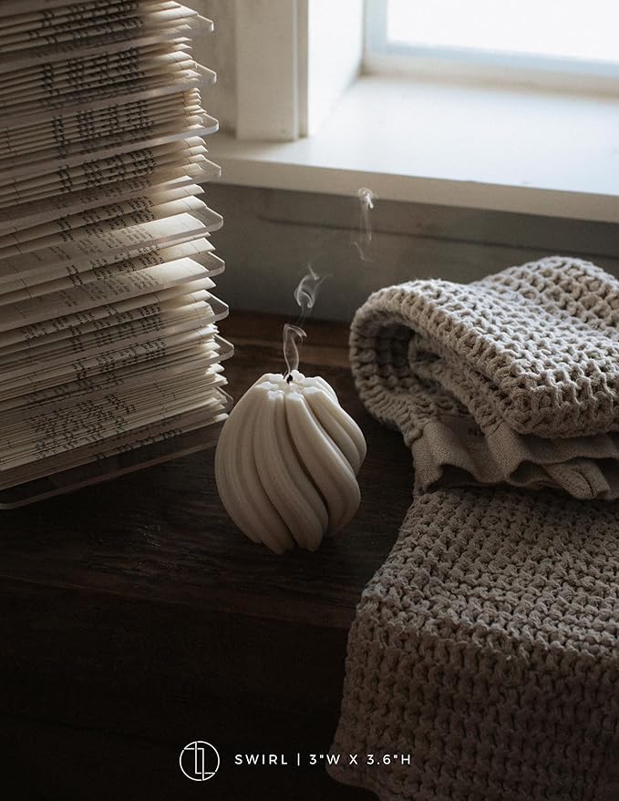 LAWA Swirl Candle - Beautiful Handmade Pillar Scented Soy Wax Twirl Elegant Bubble Aesthetic Candle Housewarming Gift Home Room Shelf Decor Idea Spiral White (Small)