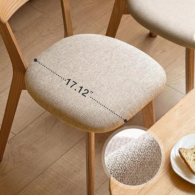 100% Solid Oak Wood Dining Chairs,Mid Century Modern Dining Chairs with Upholstered Cushion,Kitchen,Dining Room Chairs Set of 2 (2, Original Color White Upholstery)