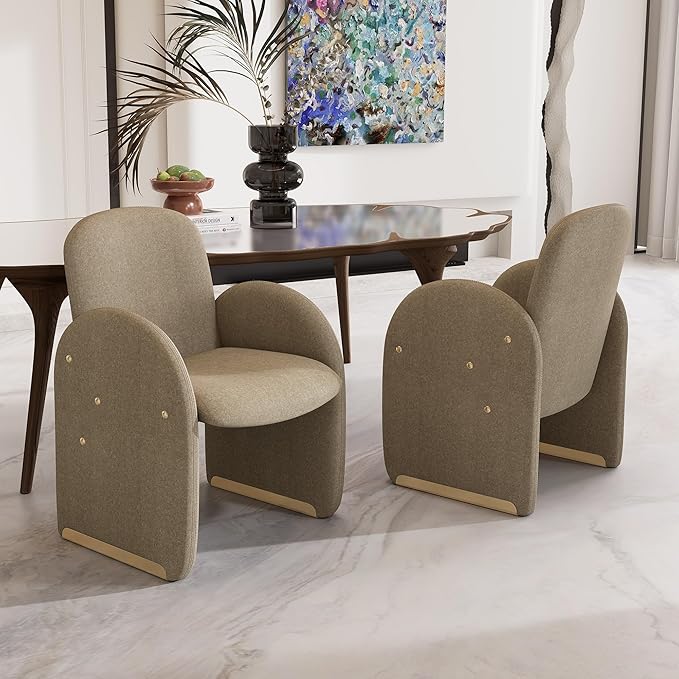 YOUTASTE Oversized Mohair Accent Chair for Living Room & Bedroom, Mid-Century Modern Armchair with Wood Frame & Gold Legs, Comfy Upholstered Single Sofa, Sandy Brown