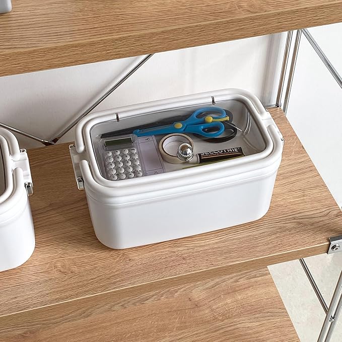 2 Pack Plastic Pencil Box with Lid, Plastic Large Home Office Supplies Storage Container for Desk, Marker Pen, Cards, Medicine, Crayons, School Stationery, White Art and Crafts Organizer