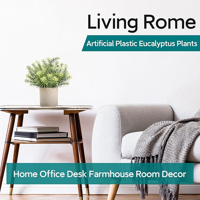Der Rose 3 Pack Mini Potted Fake Plants Artificial Plastic Eucalyptus Plants Topiaries for Home Office Desk Farmhouse Room Bathroom Decor