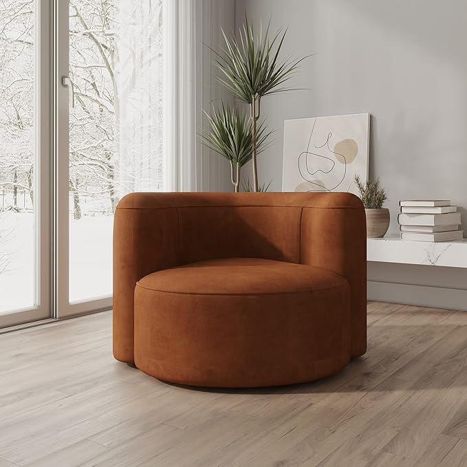 Acanva Luxury Modern Tight Curved Back Velvet Sofa, Minimalist Style Comfy Couch for Living Room Apartment Reception Space, Tangerine Single Chair