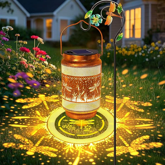 Dragonfly Solar Lanterns Outdoor Waterproof with Shepherd Hook, Birthday Gifts for Christmas Women Mom Grandma, Metal Solar Hanging Lights Garden Decor for Outside Yard Patio Pathway Backyard Porch