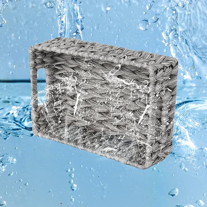 GRANNY SAYS Wicker Baskets for Storage, Waterproof Rattan Storage Baskets, Odorless Wicker Basket with Handles, Decorative Storage Containers, Gray Basket for Pantry Storage, 2-Pack