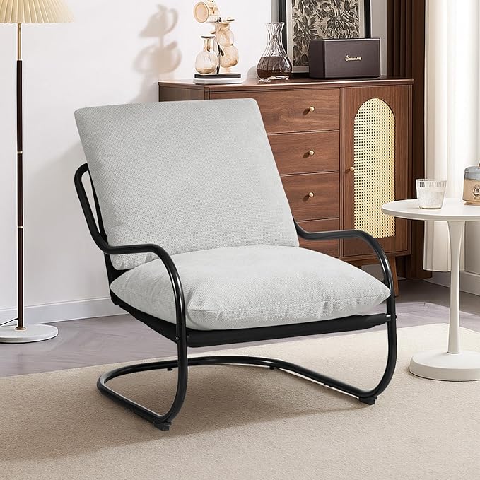 Peace nest Comfy Accent Chair Modern Living Room Bedroom Armchair with Mental Frame Comfortable Shredded Foam Cushion for Balcony Lounge Reading Meeting Room Light Grey
