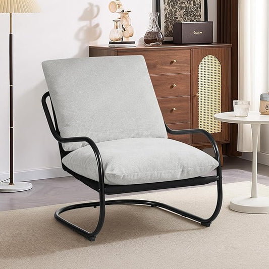 Peace nest Comfy Accent Chair Modern Living Room Bedroom Armchair with Mental Frame Comfortable Shredded Foam Cushion for Balcony Lounge Reading Meeting Room Light Grey