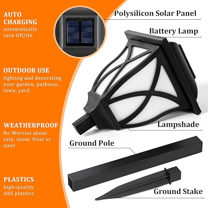 GIGALUMI Solar Lights Outdoor Waterproof, 8 Pack Flickering Flame LED Lights, Garden Decor for Yard, Patio, Landscape, Planter, Walkway