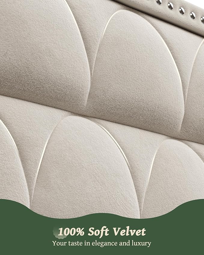 King Size Bed Frame with 56" Headboard - 1000LBS Capacity Support, Velvet Upholstered Wingback Platform Bed Frame, Noise Free, Sturdy Wooden Slat Support