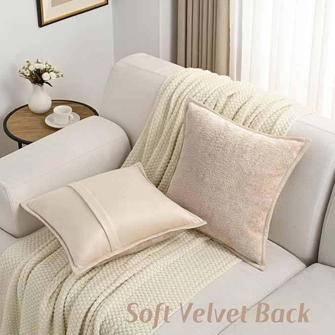 FUTEI Oatmeal Chenille Throw Pillow Covers 22x22 Inch Set of 2,Soft Cozy Bound Edge Design Cushion Case,Home Decor for Couch Bed Living Room