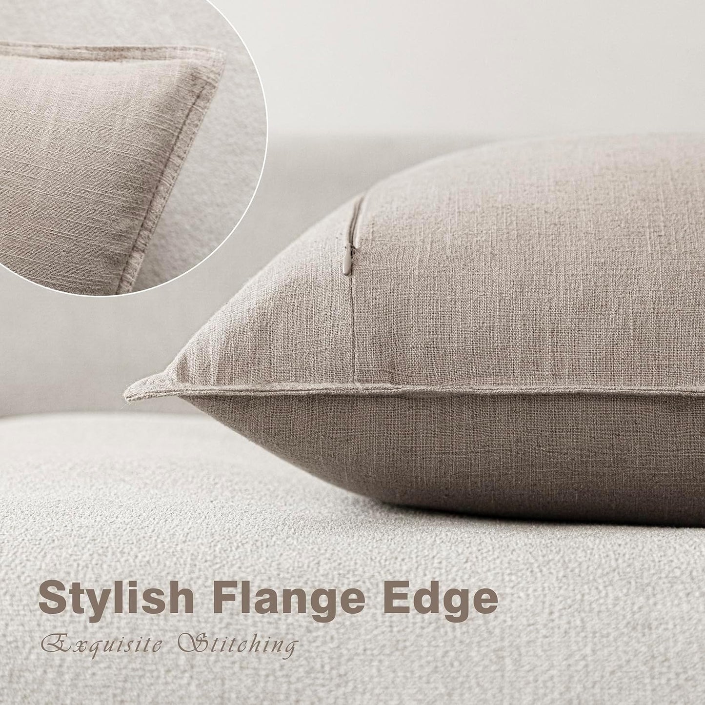 Foindtower Set of 2, Decorative Linen Soild Throw Pillow Covers Soft Accent Cushion Euro Case Boho Farmhouse Pillowcase for Chair Couch Sofa Bedroom Living Room Home Decor 22 x 22 Inch Natural Linen