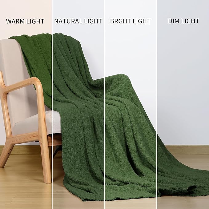JOOJA Dark Green Blanket Warm Queen Size Fuzzy Knitted Oversized Luxury Bed Blankets, Soft Throw for Bed, Lightweight Plush for Cozy Nights (Dark Green, 90x90)