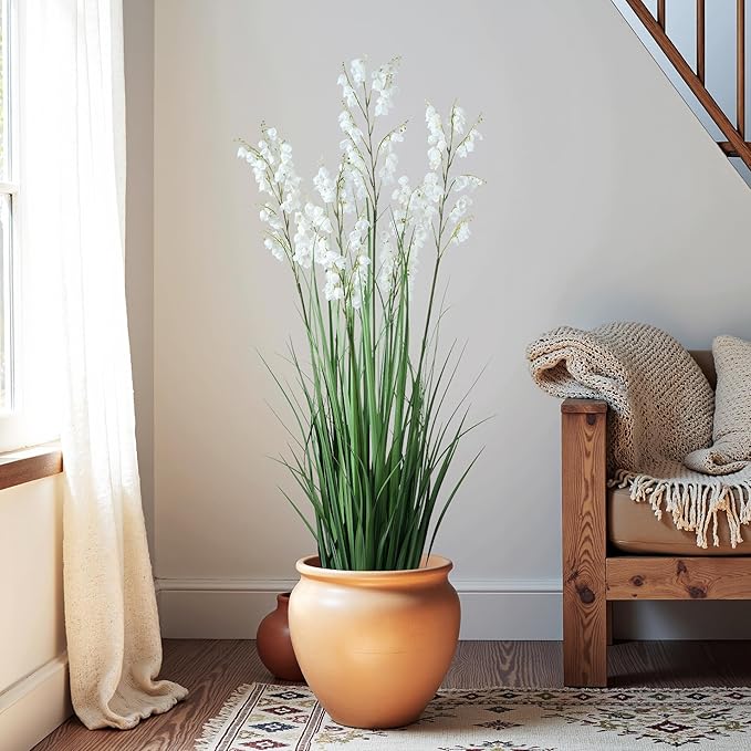 Green Onions Home Decor Fake Plants Lily of The Valley Snake Plant Home DéCor Accents Artificial Grass Room Decor Artificial Plants Indoor Artificial Grass 47“ （2PCS ） White