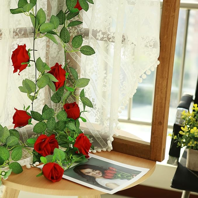 Felice Arts 2 Pack Burgundy Artificial Floral Garland Each 6.5FT Fake Rose Garland for Wedding Flowers Table Centerpiece Arrangement Teepee Mirror Decor