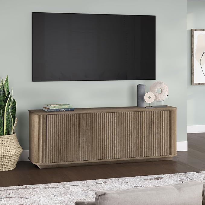Henn&Hart Rectangular TV Stand for TV's up to 75" in Weathered Gray, for Home, Living Room, Bedroom, Entertainment Room, Office