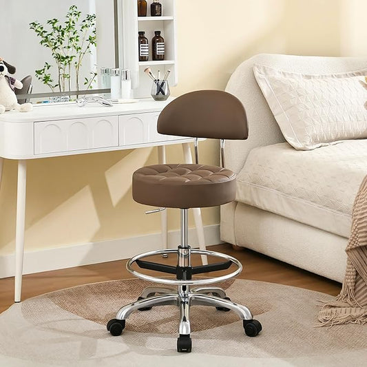 Salon Chair for Hair Stylist (Adjustable Height 20-27 inch) (Stool with Quiet Wheels and Foot Rest) Ergonomic Guitar Stool for Long Sessions (Coffee Brown)