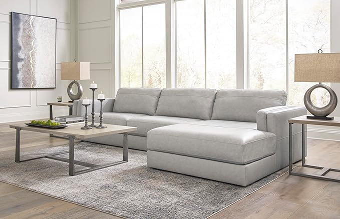 Signature Design by Ashley Amiata Modern L-Shaped Leather Match 2-Piece Sectional with Chaise, Light Gray