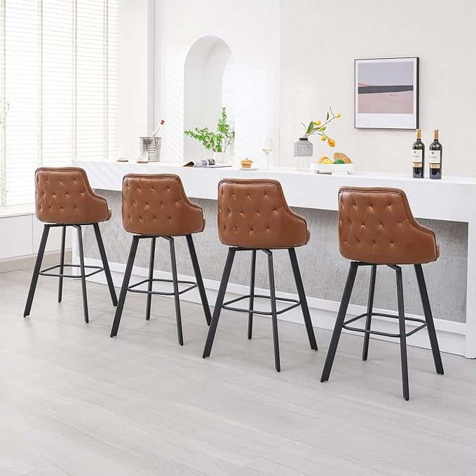 Bar Stools Set of 4, 30" Swivel Bar Height Bar Stools with High Back, Faux Leather Kitchen Bar Chairs Bar Height for Kitchen Island (Dark Brown, 4PCS 30" Bar Stool)