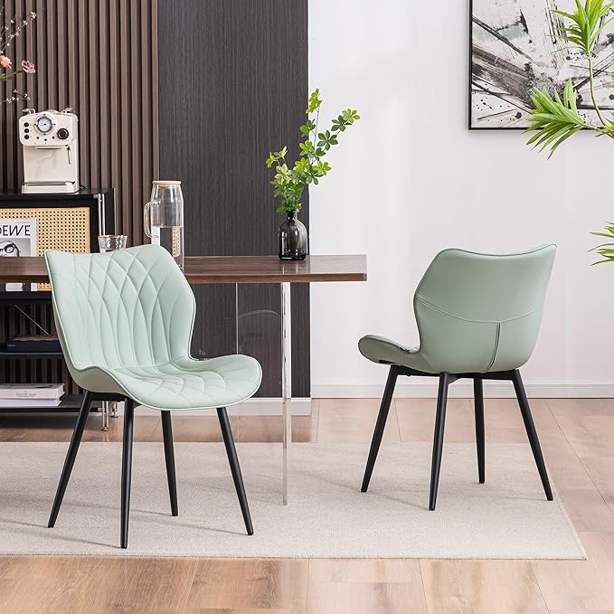 Kidol & Shellder Modern Dining Chairs Set of 2 Comfy Dining Room Chairs with Thick Cushions PU Leather Upholstered Kitchen Side Chairs with Metal Legs Mint-Green