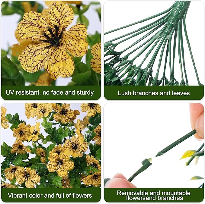 INSPRING Artificial Flowers Fall Faux Outdoor Outside Plants, 2 PCS Fake Silk UV Resistant Look Real Yellow Daisy Trailing Vines for Front Door Porch Planter Urn Patio Balcony Decoration