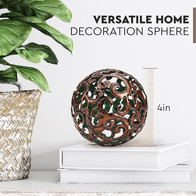 Everydecor Metal Decorative Sphere for Home Decor - Decorative Balls for Shelves, Centerpiece Bowls, Bookshelf - Decoration Orbs Accents for Living Room, Bedroom - Fancy Bronze Shelf Spheres