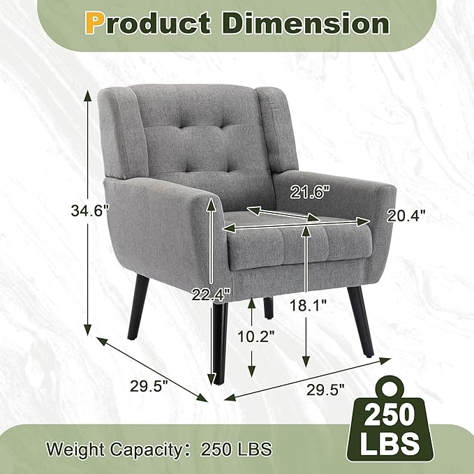 NicBex Modern Accent Chair for Living Room Upholstered Foam Filled Living Room Chairs with Metal Legs Linen Cozy Lounge Armchair for Living Room Bedroom,Light Grey