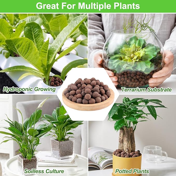 Riare 2 LBS Organic Expanded Clay Pebbles - 4mm-16mm Natural Leca Balls Lightweight Hydroponic Clay Pebbles Aggregate for Indoor Plants, Hydroponic Growing, Plants Drainage, Aquaponics