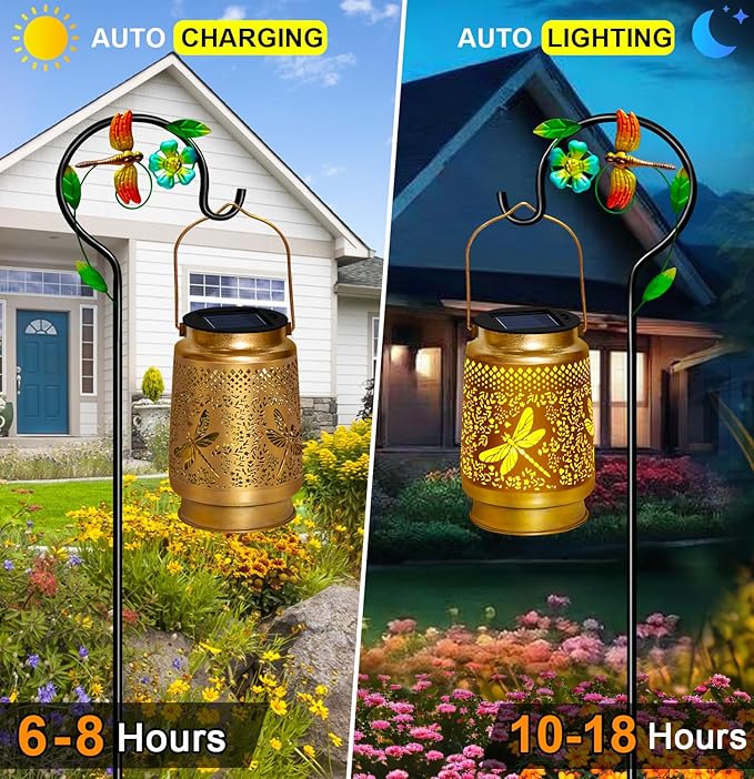 Dragonfly Solar Lanterns Outdoor Waterproof with Shepherd Hook,Hanging Solar Lights Garden Decor,Christmas Decorations Birthday Gifts for Women Grandma,Metal Decorative for Yard,Patio,Lawn,Pathway