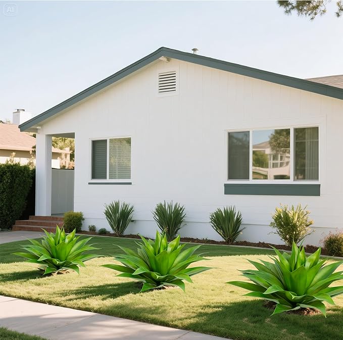 Artificial Agave Faux Agave Fake Greenery Outdoor Artificial Plants Fake Plants for Indoor Home Decor Plastic Plants Outdoor Decor Front Porch Decor Simulation Plants 22"(2Pcs Green) No Vase