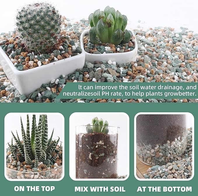 3lb Mix Rocks for Plants in Door -Mix Perlite,Maifanitum Stones,Zeolites Rocks for Bonsai Succulent Cactus Potting Soil and Vase Fillers, Fairy Gardening,Top Dressing