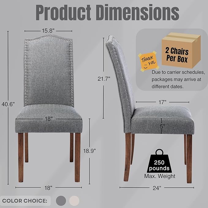 Stylish Upholstered Parsons Dining Chair Kitchen with Silver Nailhead Trim and Sturdy Solid Wood Legs