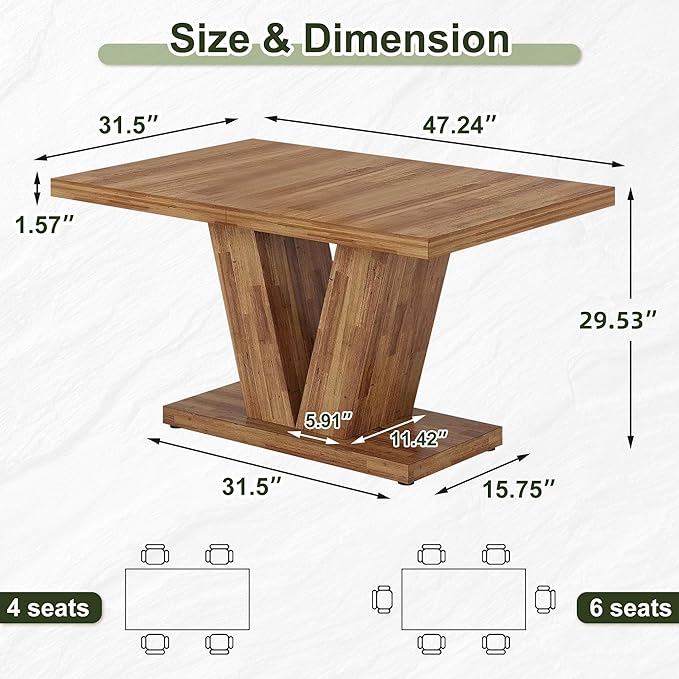 NicBex 47" Dining Table for 4 People, Farmhouse Dinner Table Small Dining Room Tables Rectangular Wooden Kitchen Tables with Heavy Duty Pedestal for Kitchen, Living Room, Black & Brown