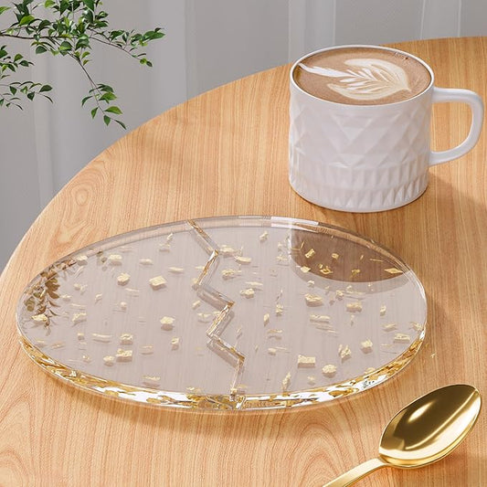 Acrylic Coaster Decorative Plates,Office Desk Accessories, Clear Dinosaur Egg Shape Coffee Cup Decor, Perfect for Tabletop Protection and Display.