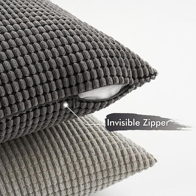 MIULEE Timeless Neutral Pillow Covers 16x16 Inch Set of 4 Mid Century Modern Grey Throw Pillows Rustic Corduroy Couch Pillowcases Nordic Home Decor for Sofa Living Room Bed
